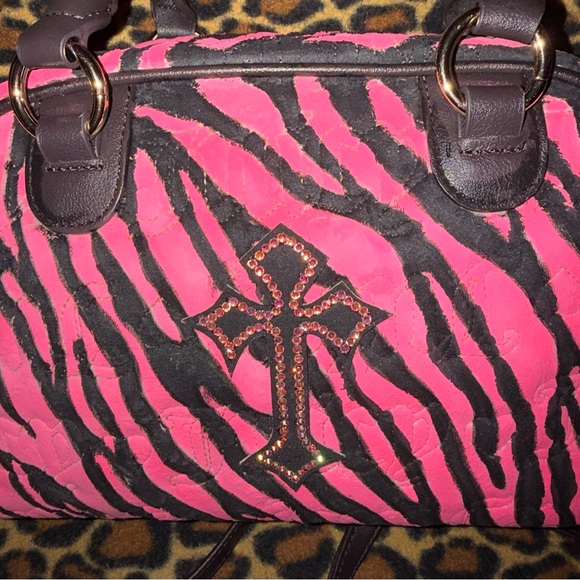 🩷🦓🖤NWT Custom Juicy Couture Hot Pink Zebra Rhinestone Y2K Satchel One of One 🩷🦓🖤 - Picture 7 of 9